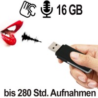 USB-Audiowanze für diskrete Sprachaufzeichnung, bei 16 GB Speicherinhalt Aufnahmen von bis zu 280 Stunden.