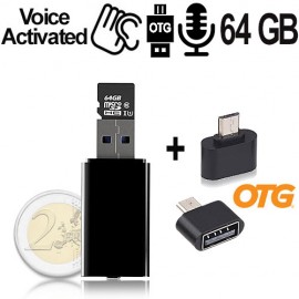 Micro USB-Voice-Recorder, 64GB bis 752 Std., VOX